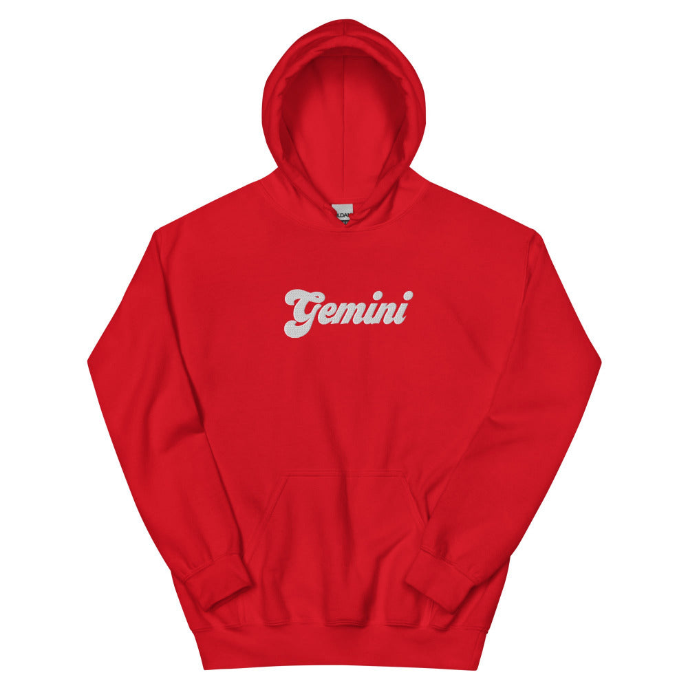 Gemini Zodiac Embroidered Hoodie - Red Color - https://ascensionemporium.net