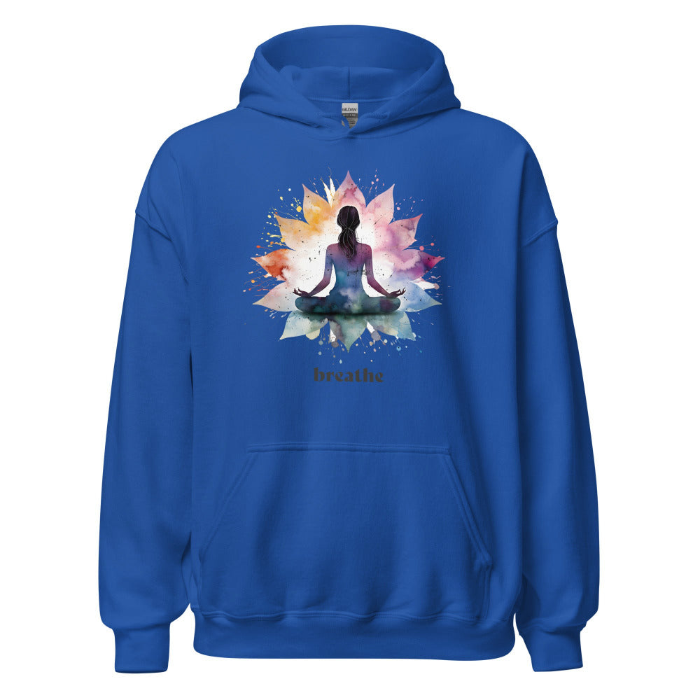Breathe Yoga Meditation Hoodie - Flower Mandala - Royal Color
