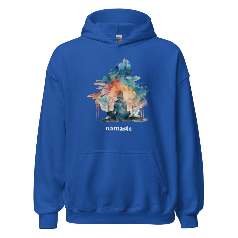 Namaste Yoga Meditation Hoodie - Watercolor Clouds - Royal Color - https://ascensionemporium.net