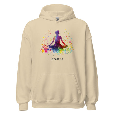 Breathe Yoga Meditation Hoodie - Rainbow Garden - Sand Color