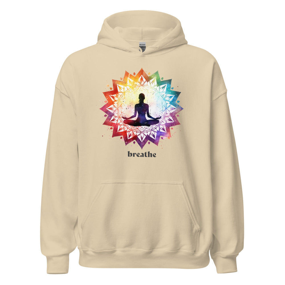 Breathe Yoga Meditation Hoodie - Chakra Mandala - Sand Color
