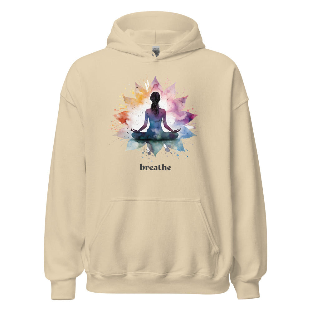 Breathe Yoga Meditation Hoodie - Flower Mandala - Sand Color