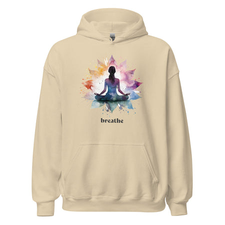 Breathe Yoga Meditation Hoodie - Flower Mandala - Sand Color