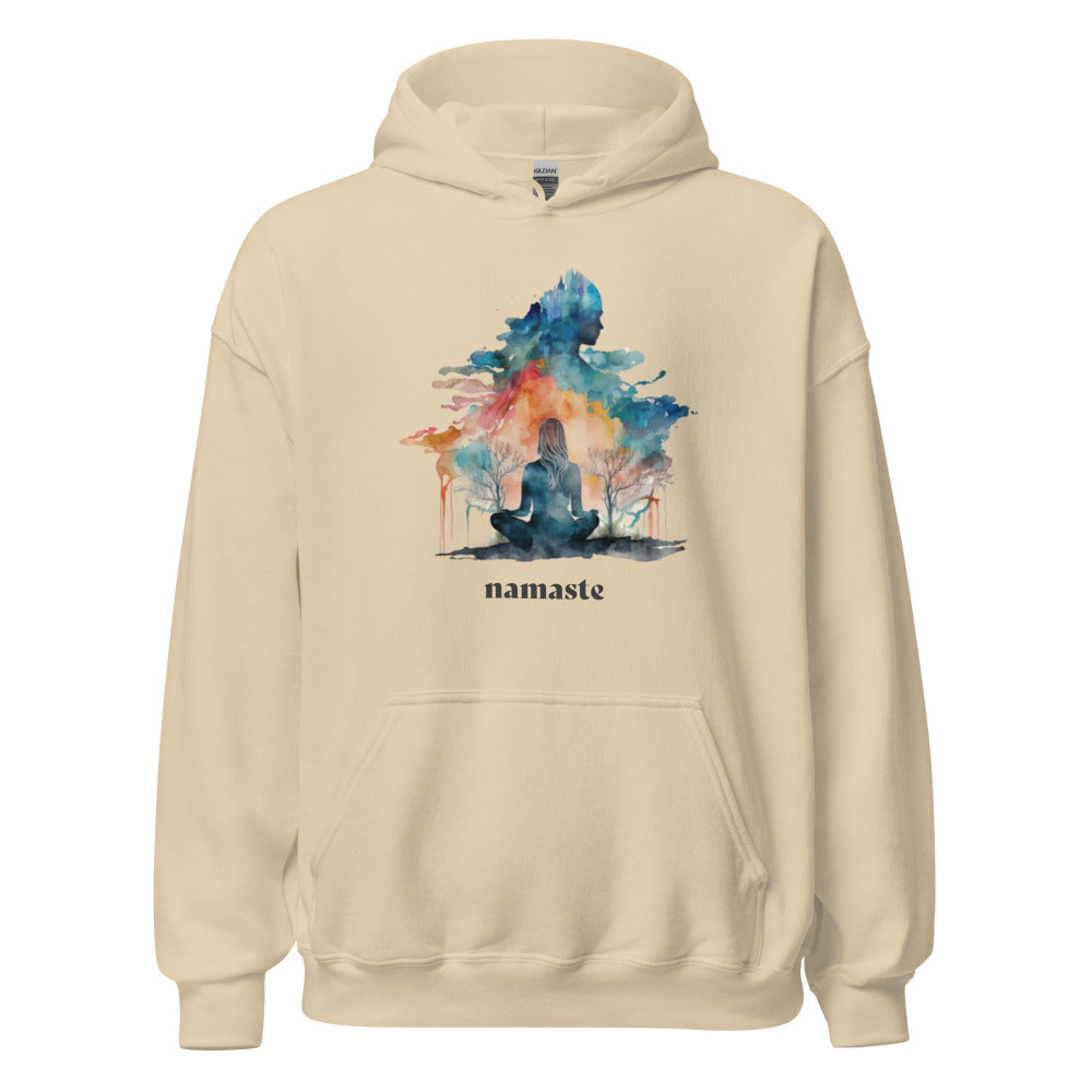 Namaste Yoga Meditation Hoodie - Watercolor Clouds - Sand Color