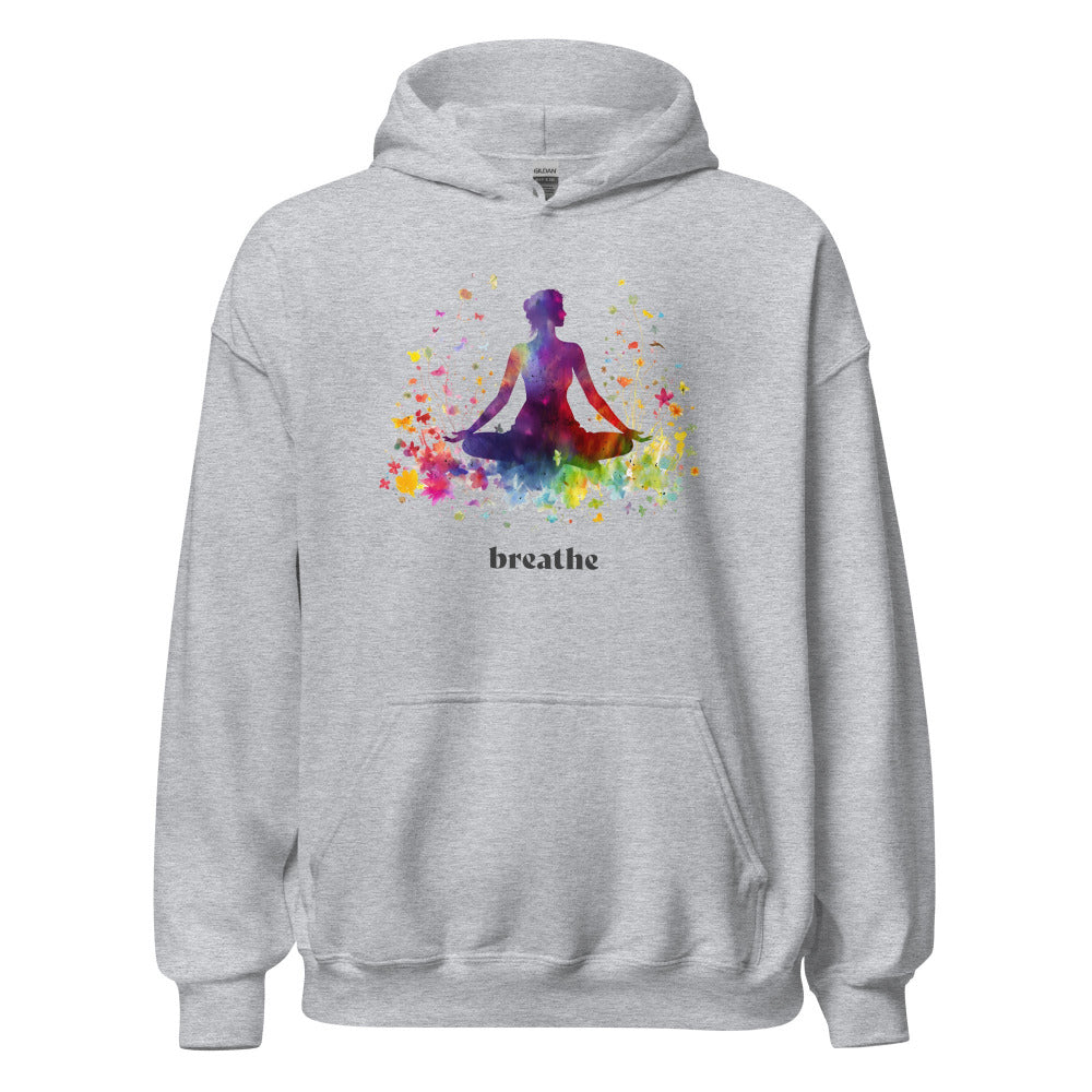Breathe Yoga Meditation Hoodie - Rainbow Garden - Sport Grey Color