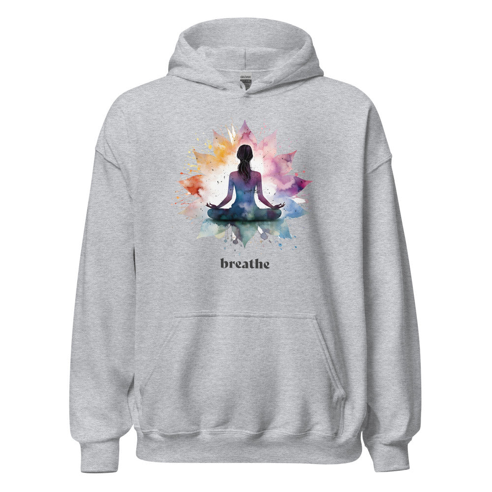 Breathe Yoga Meditation Hoodie - Flower Mandala - Sport Grey Color