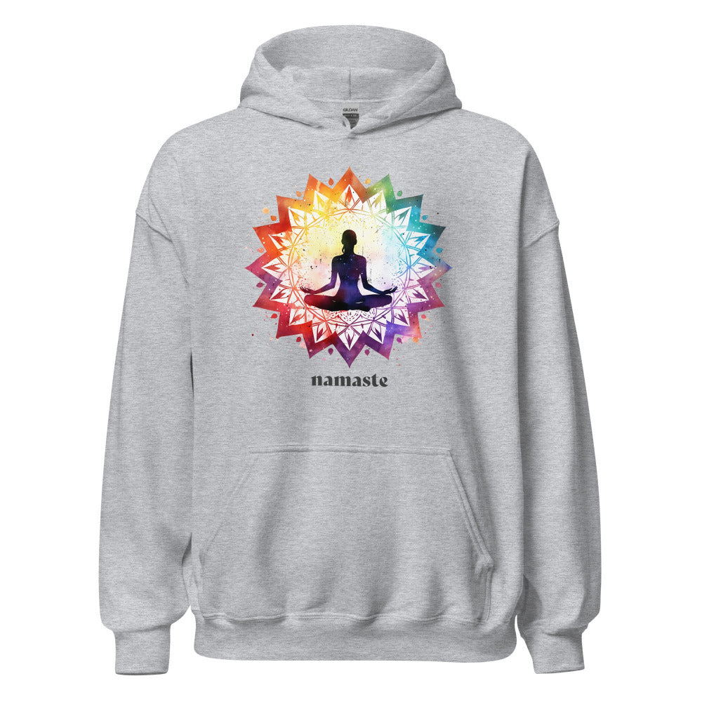 Namaste Yoga Meditation Hoodie - Lotus Chakra Mandala - Sport Grey Color