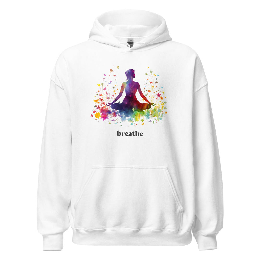 Breathe Yoga Meditation Hoodie - Rainbow Garden - White Color