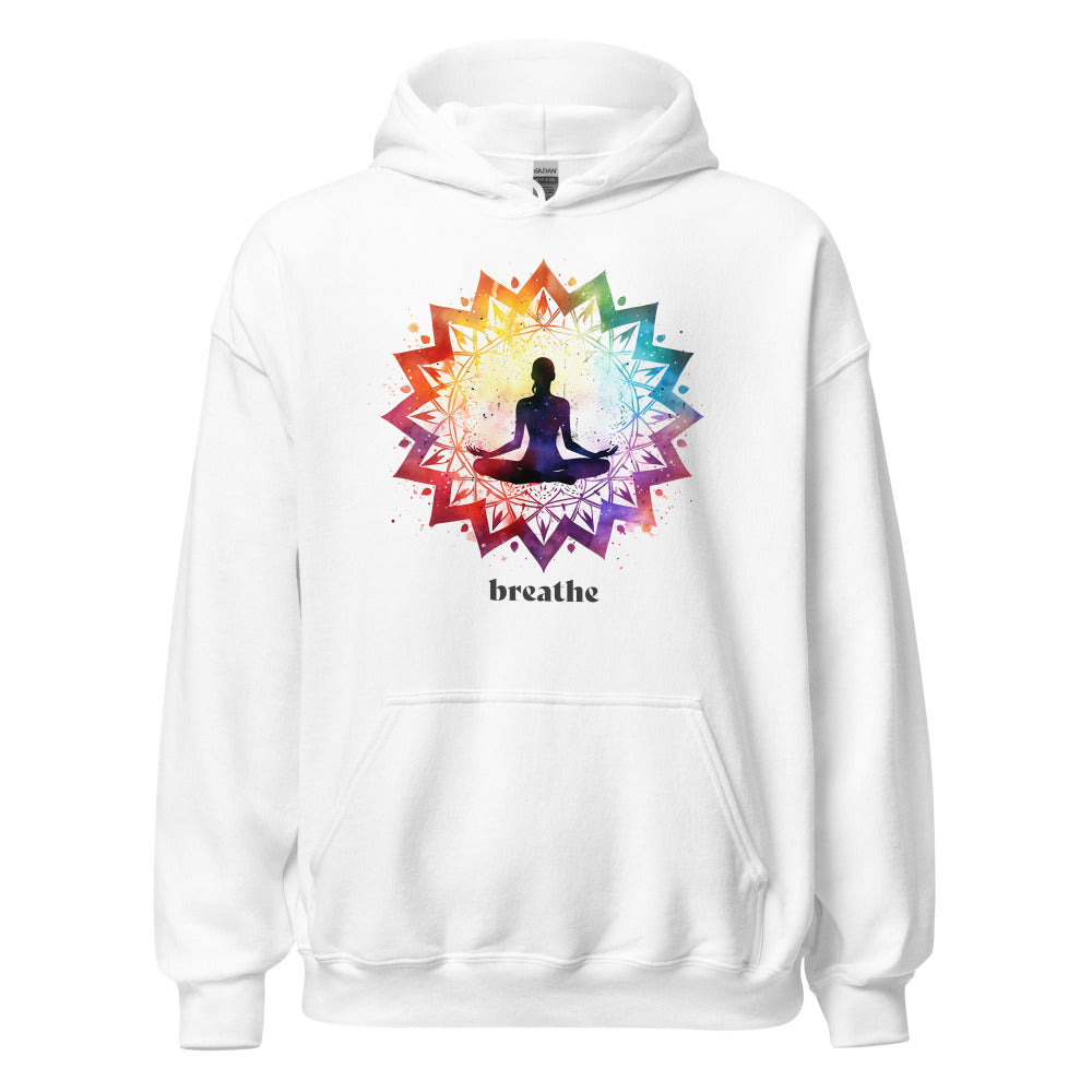 Breathe Yoga Meditation Hoodie - Chakra Mandala - White Color
