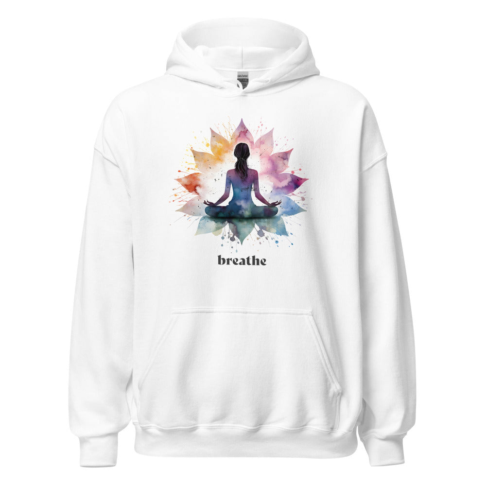 Breathe Yoga Meditation Hoodie - Flower Mandala - White Color