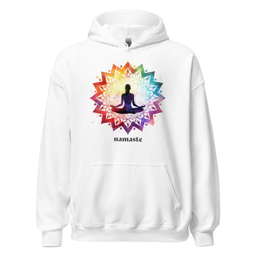 Namaste Yoga Meditation Hoodie - Lotus Chakra Mandala - White Color