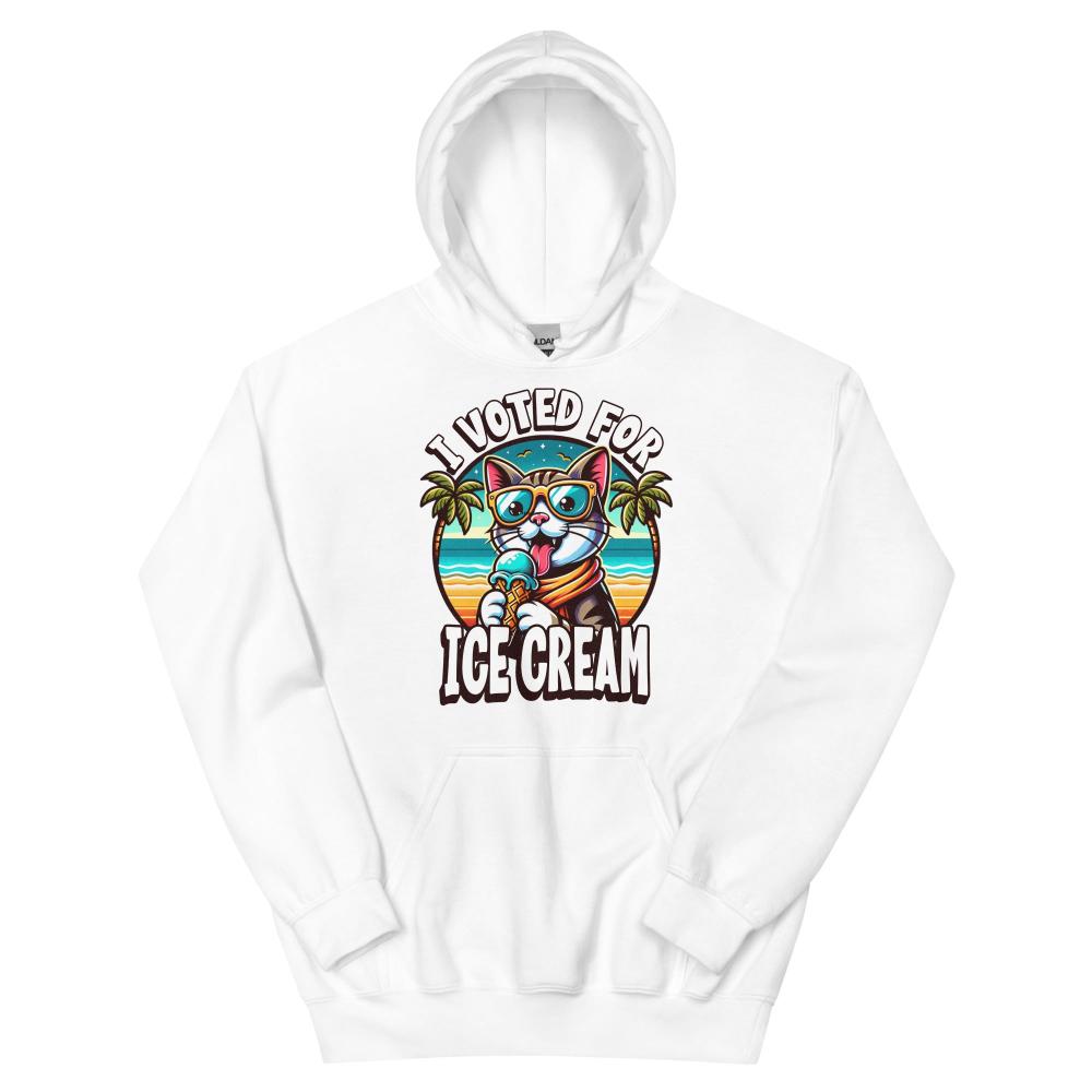 I Voted For Ice Cream Cat Hoodie - White Color - https://ascensionemporium.net
