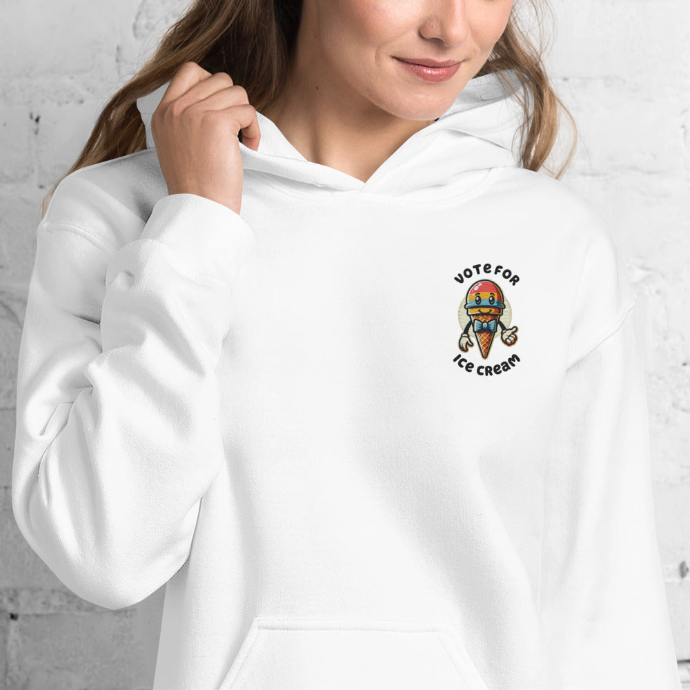 Vote For Ice Cream Embroidered Hoodie - White Color - https://ascensionemporium.net