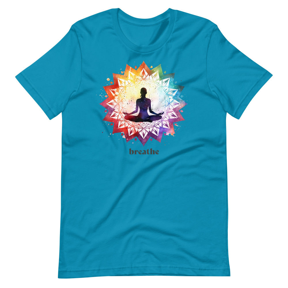 Breathe Yoga Meditation T-Shirt - Chakra Mandala - Aqua Color