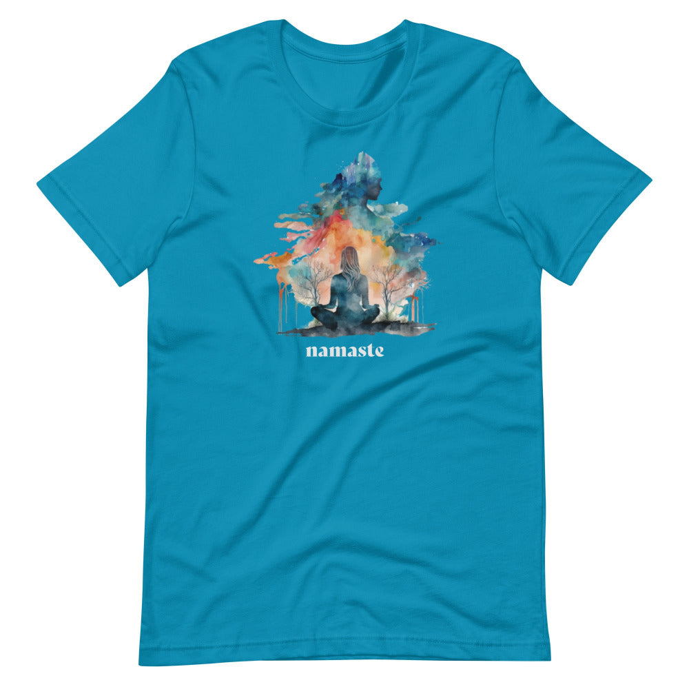 Namaste Yoga Meditation TShirt - Watercolor Clouds - Aqua Color - https://ascensionemporium.net