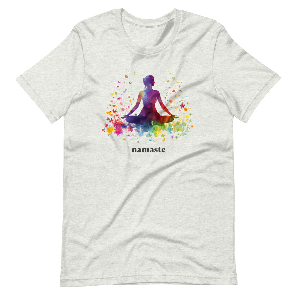 Namaste Yoga Meditation TShirt - Rainbow Garden - Ash Color - https://ascensionemporium.net