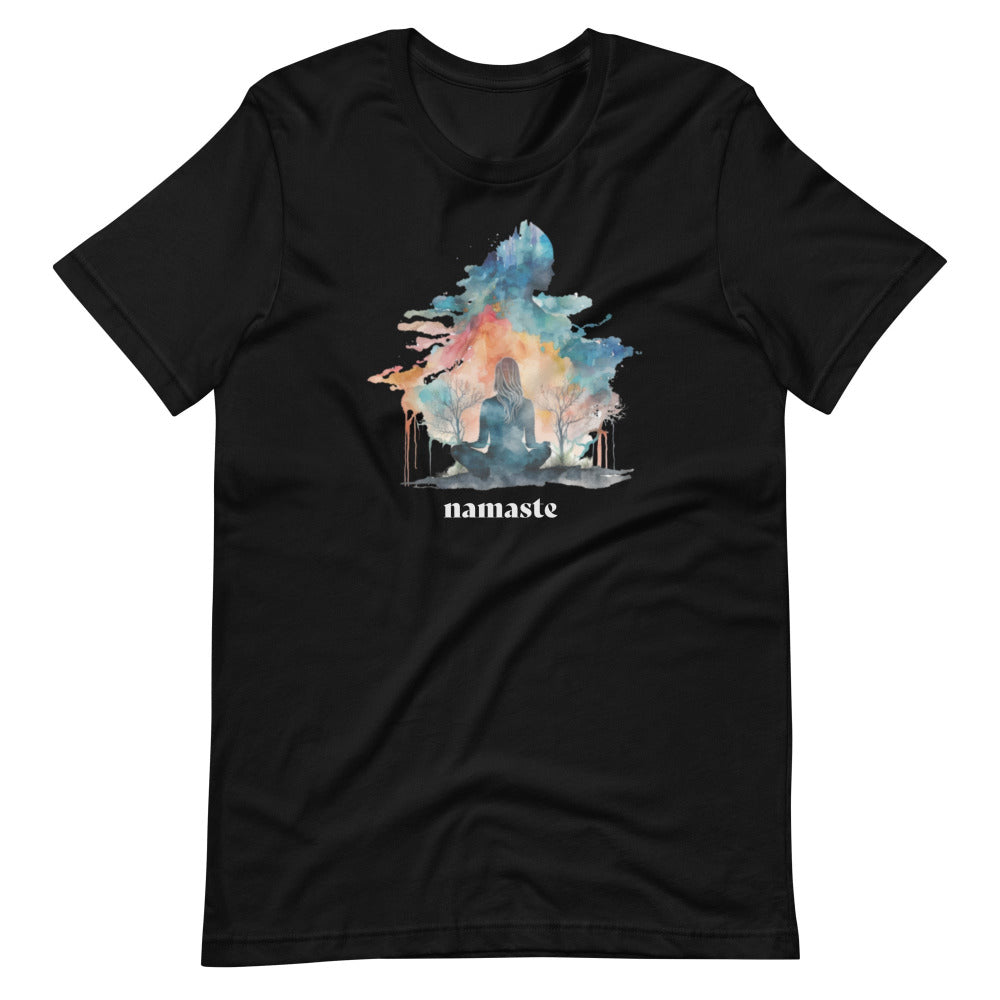 Namaste Yoga Meditation TShirt - Watercolor Clouds - Black Color - https://ascensionemporium.net