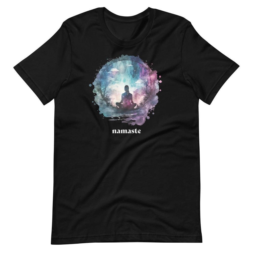 Namaste Yoga Meditation TShirt - Watercolor Sphere - Black Color - https://ascensionemporium.net