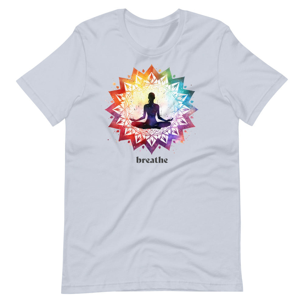 Breathe Yoga Meditation T-Shirt - Chakra Mandala - Light Blue Color
