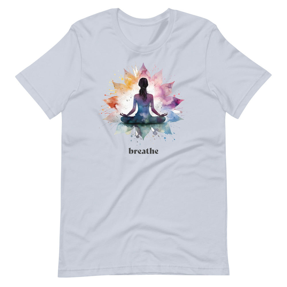 Breathe Yoga Meditation T-Shirt - Flower Mandala - Light Blue Color