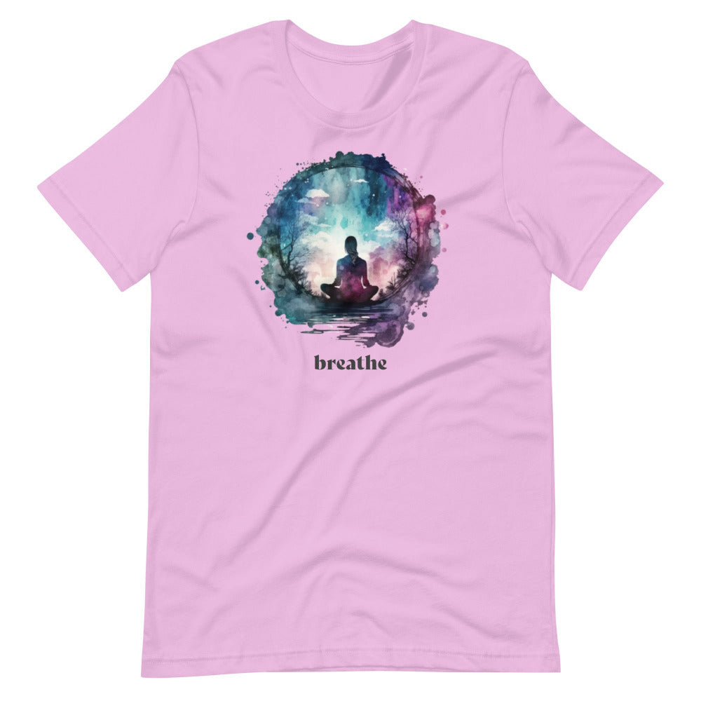 Breathe Yoga Meditation T-Shirt - Watercolor Sphere - Lilac Color
