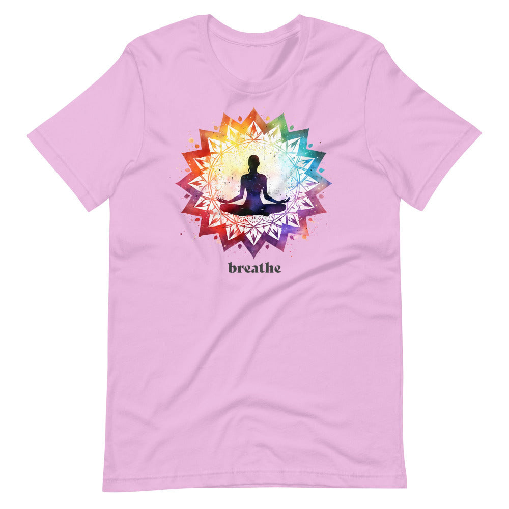 Breathe Yoga Meditation T-Shirt - Chakra Mandala - Lilac Color