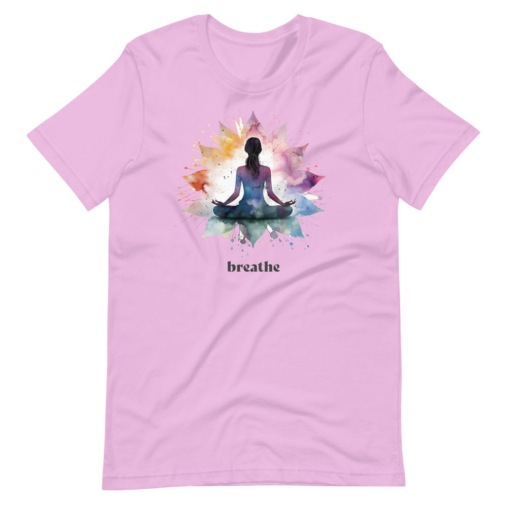 Breathe Yoga Meditation T-Shirt - Flower Mandala - Lilac Color