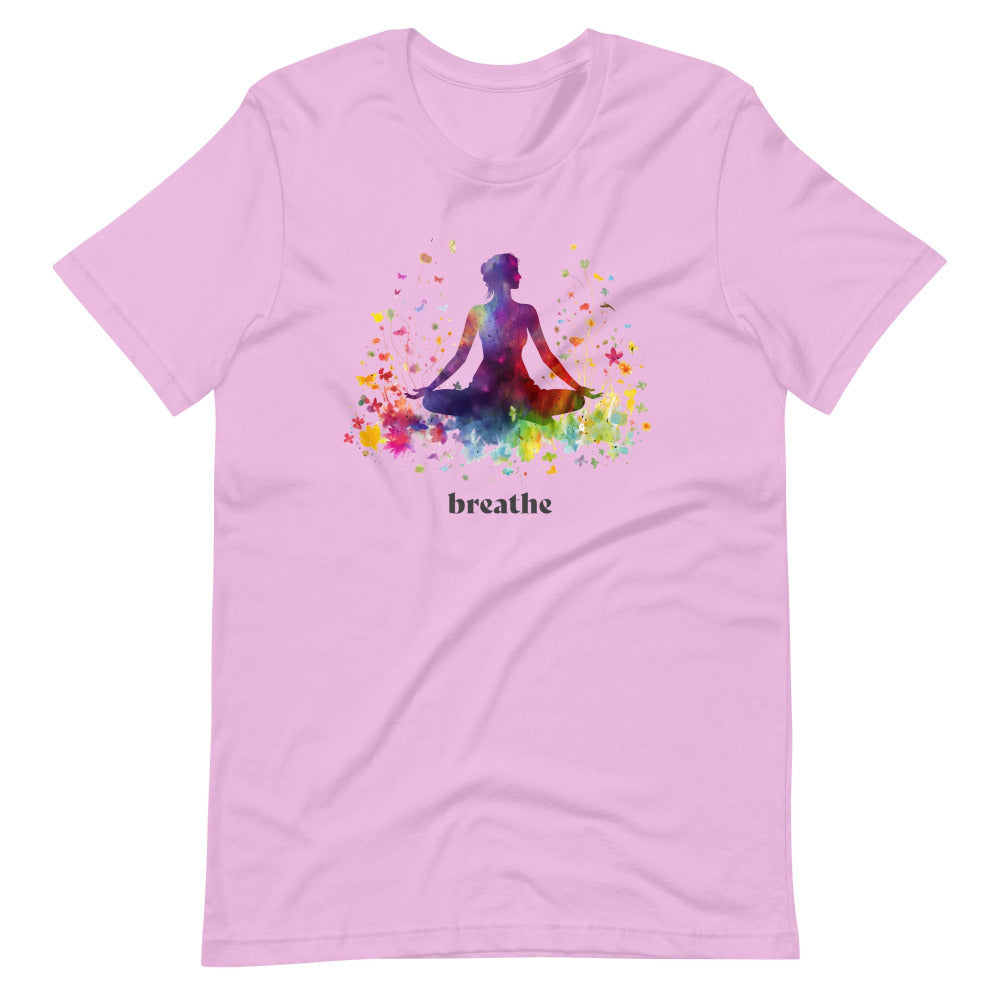 Breathe Yoga Meditation T-Shirt - Rainbow Garden - Lilac Color