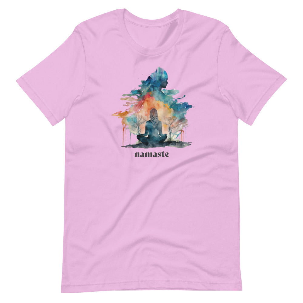 Namaste Yoga Meditation TShirt - Watercolor Clouds - Lilac Color