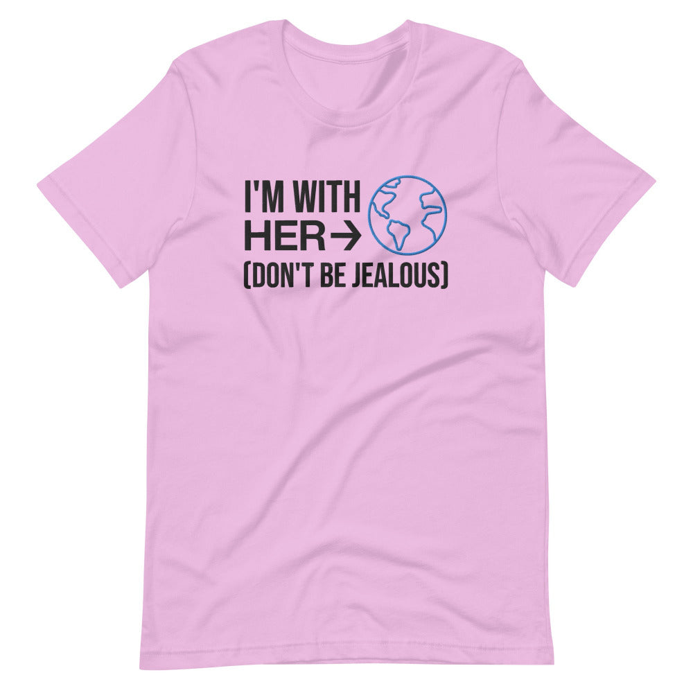 I'm With Her Don't Be Jealous Embroidered TShirt - Lilac Color - https://ascensionemporium.net