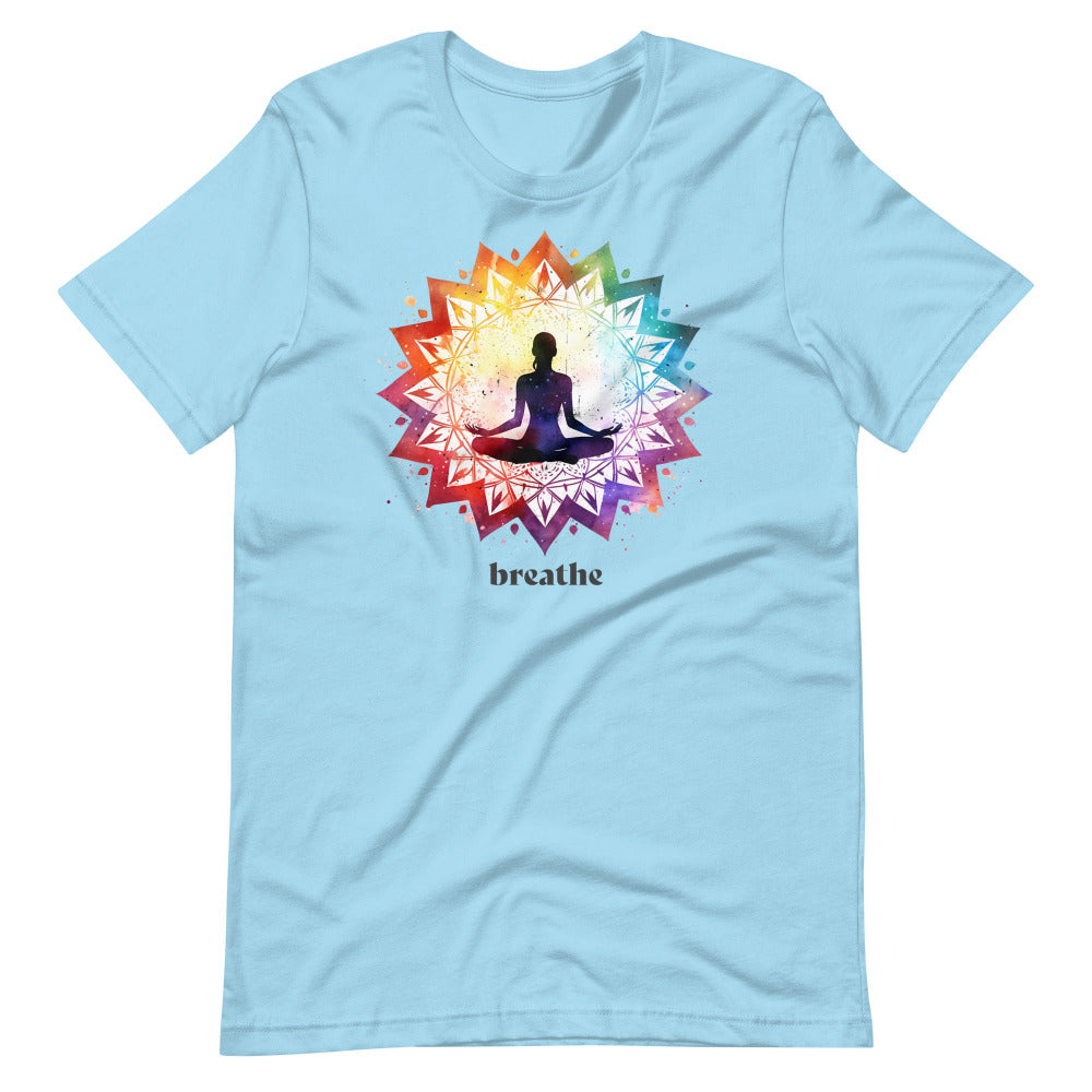Breathe Yoga Meditation T-Shirt - Chakra Mandala - Ocean Blue Color