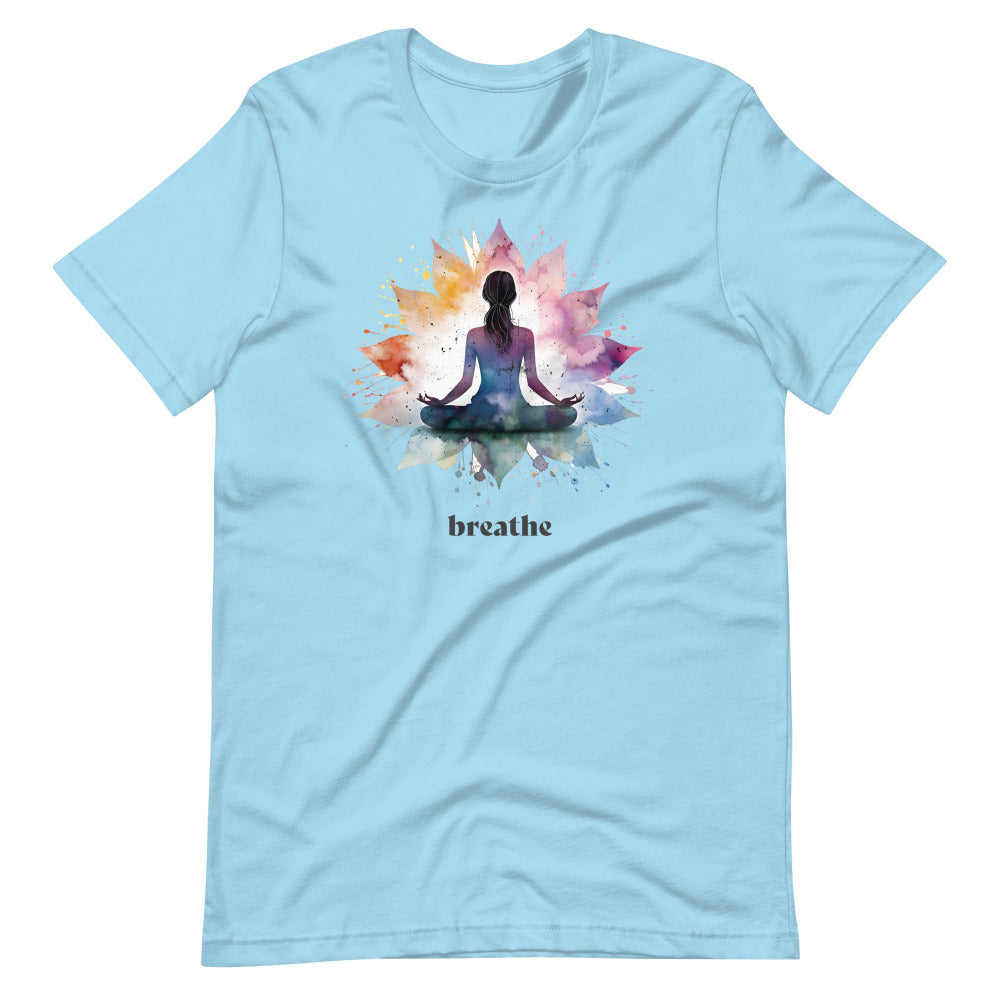 Breathe Yoga Meditation T-Shirt - Flower Mandala - Ocean Blue Color