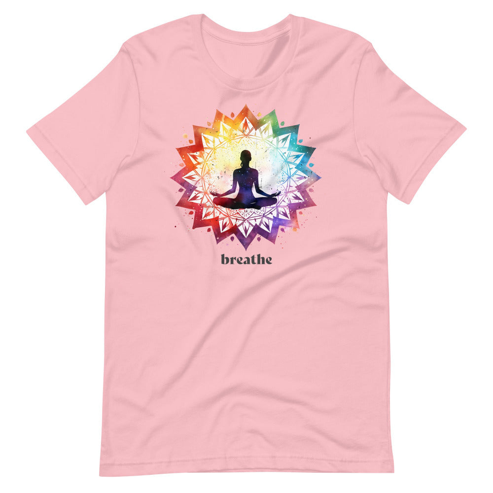 Breathe Yoga Meditation T-Shirt - Chakra Mandala - Pink Color