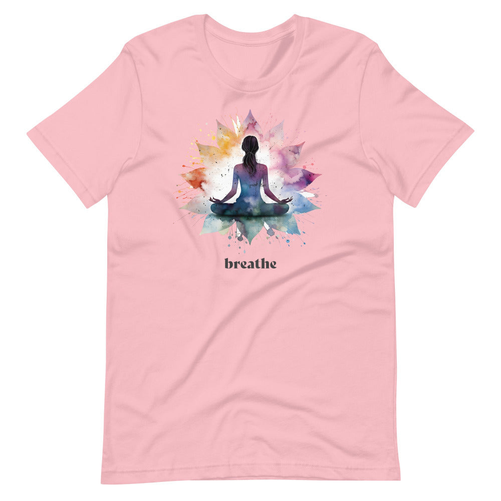 Breathe Yoga Meditation T-Shirt - Flower Mandala - Pink Color