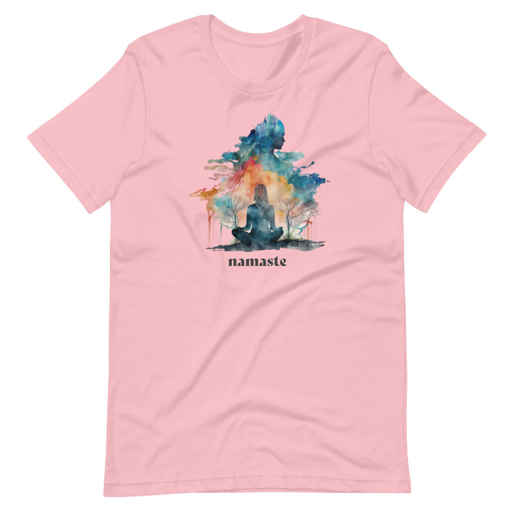 Namaste Yoga Meditation TShirt - Watercolor Clouds - Pink Color