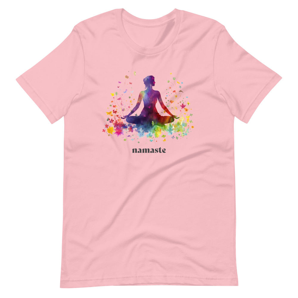 Namaste Yoga Meditation TShirt - Rainbow Garden - Pink Color