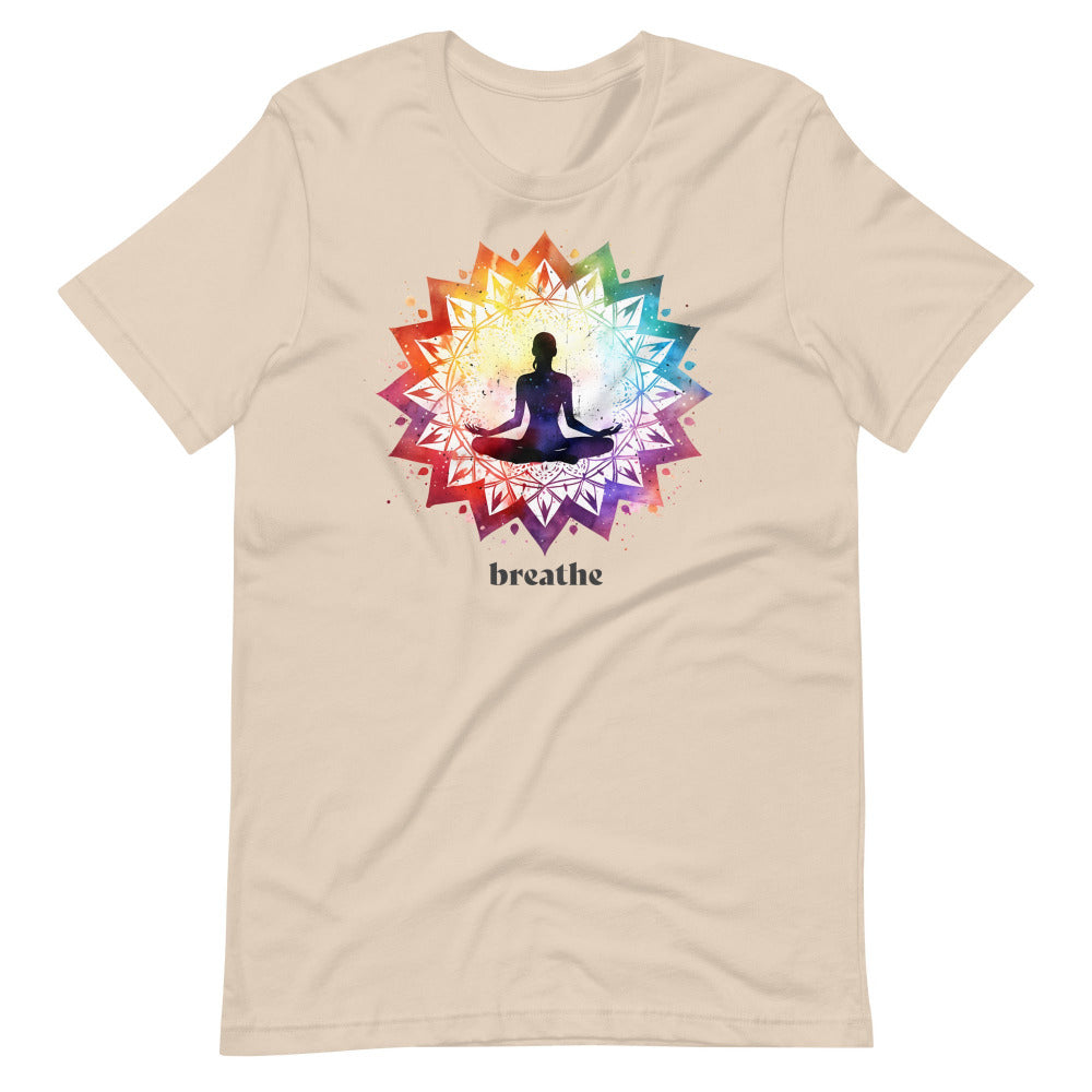 Breathe Yoga Meditation T-Shirt - Chakra Mandala - Soft Cream Color