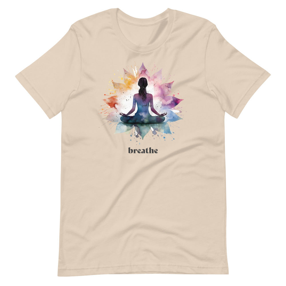 Breathe Yoga Meditation T-Shirt - Flower Mandala - Soft Cream Color