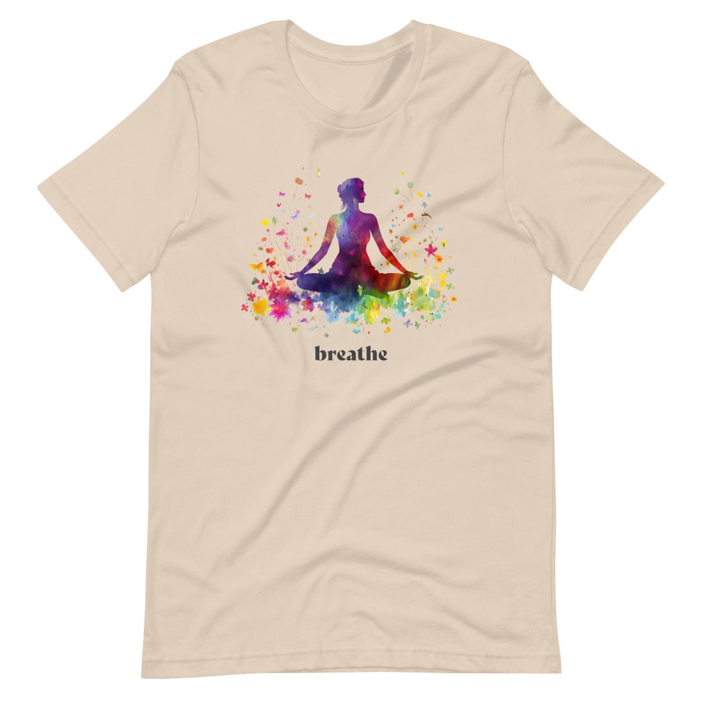 Breathe Yoga Meditation T-Shirt - Rainbow Garden - Soft Cream Color
