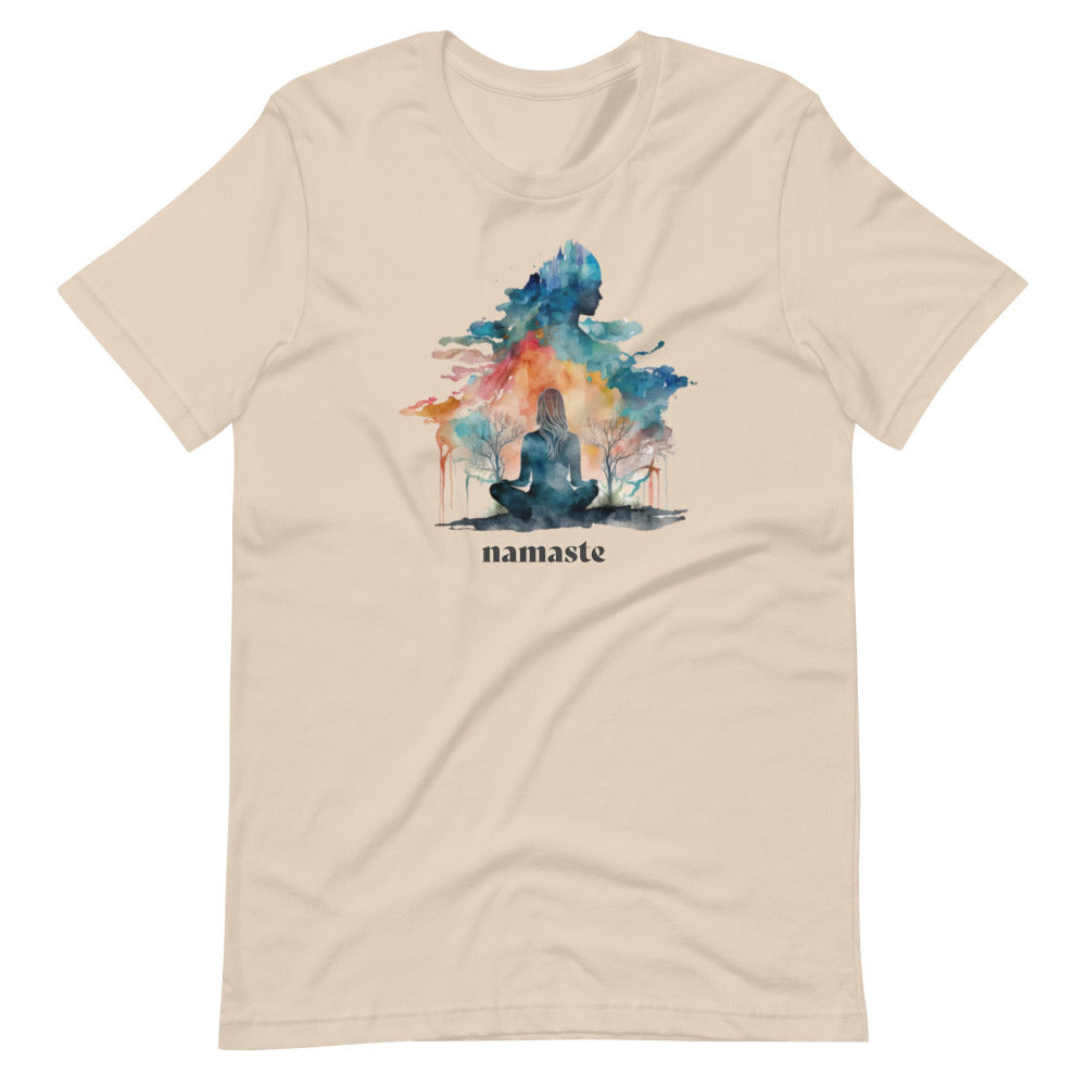 Namaste Yoga Meditation TShirt - Watercolor Clouds - Soft Cream Color