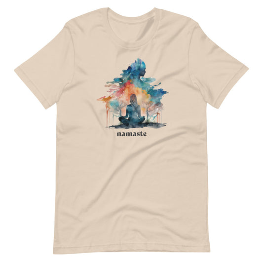 Namaste Yoga Meditation TShirt - Watercolor Clouds - Soft Cream Color