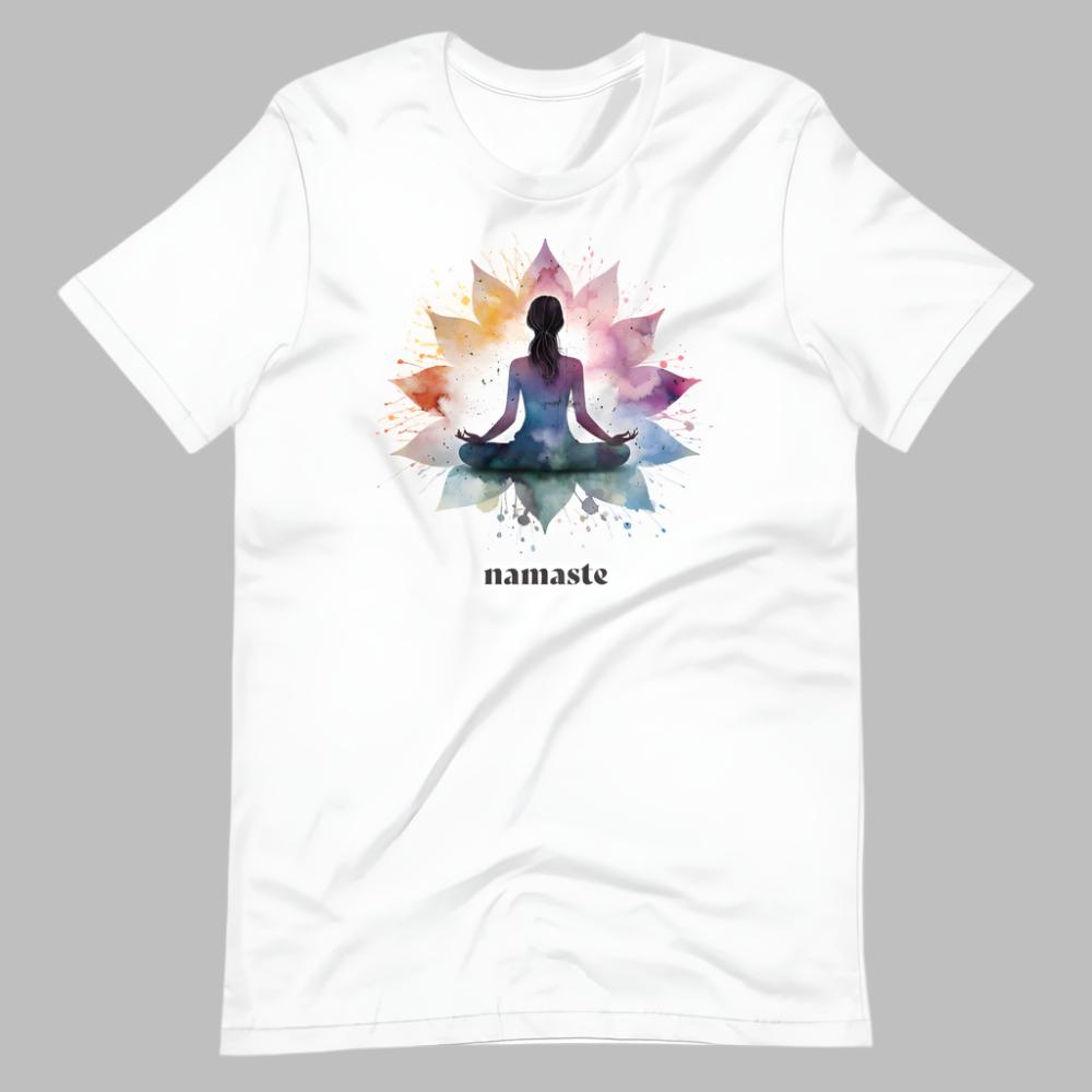 Namaste Yoga Meditation TShirt - Lotus Flower Mandala - White Color
