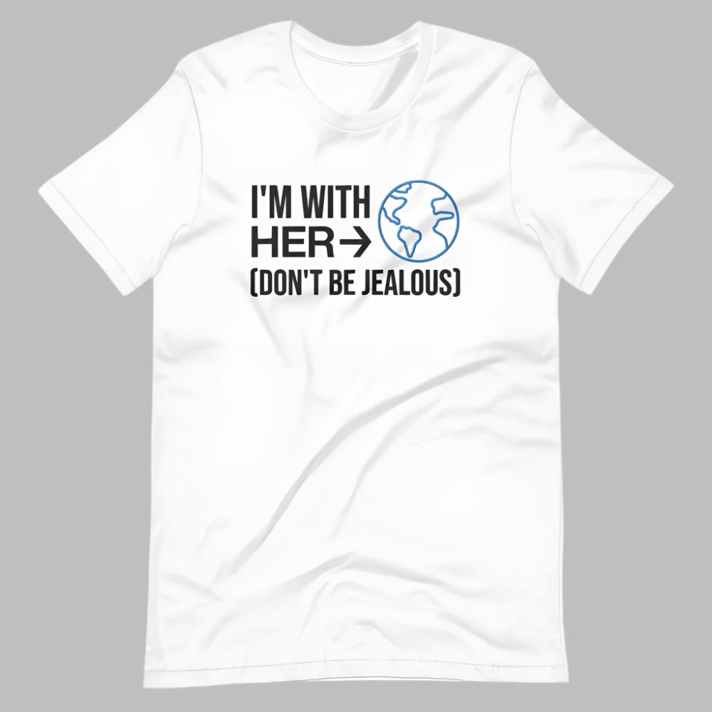 I'm With Her Don't Be Jealous Embroidered TShirt - White Color - https://ascensionemporium.net
