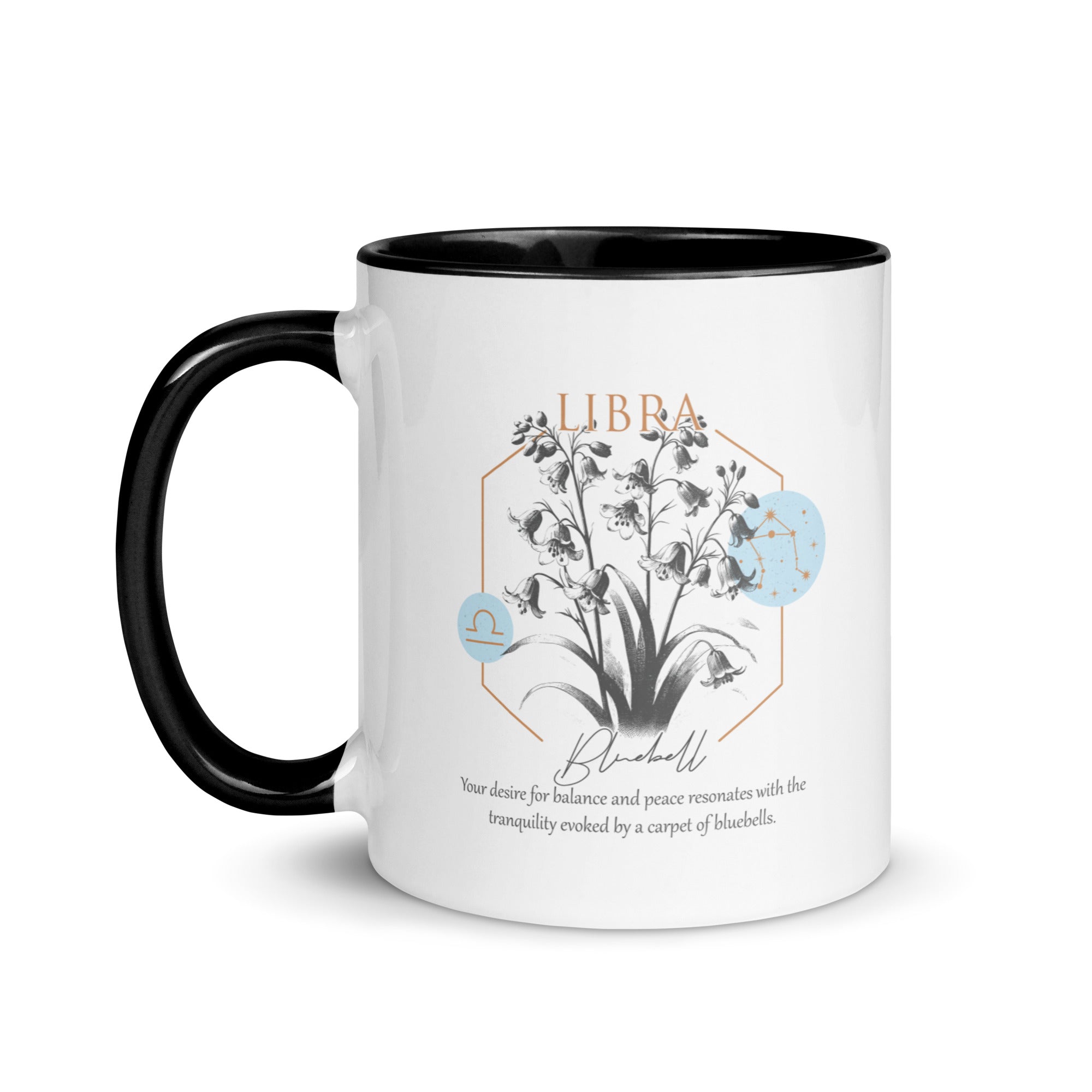 Libra Zodiac Bluebell Birth Flower 11 oz Mug with Black Handle - https://ascensionemporium.net 