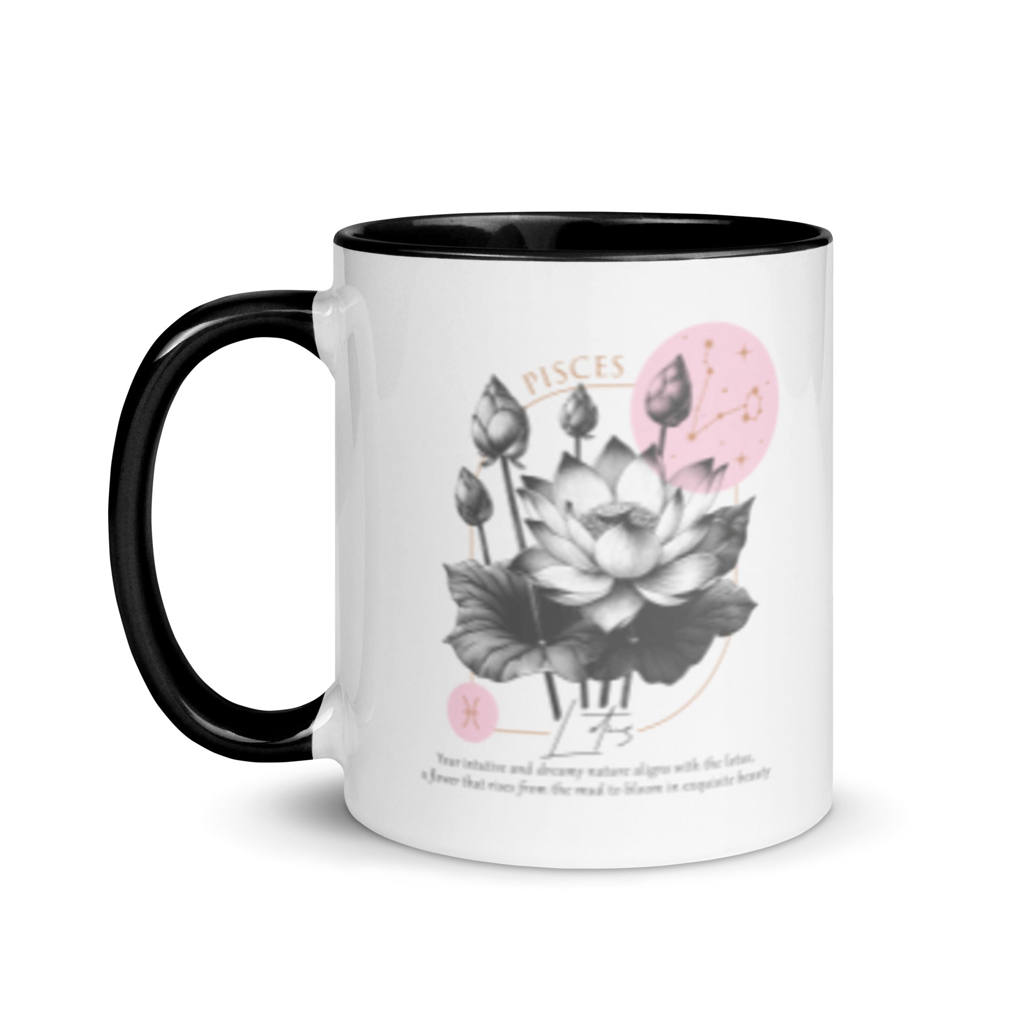 Pisces Zodiac Lotus Birth Flower 11 oz Mug with Black Handle - https://ascensionemporium.net 