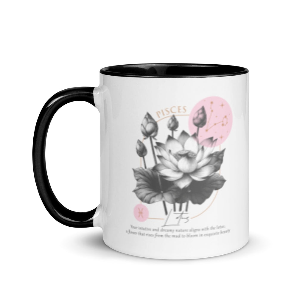 Pisces Zodiac Lotus Birth Flower 11 oz Mug with Black Handle - https://ascensionemporium.net 