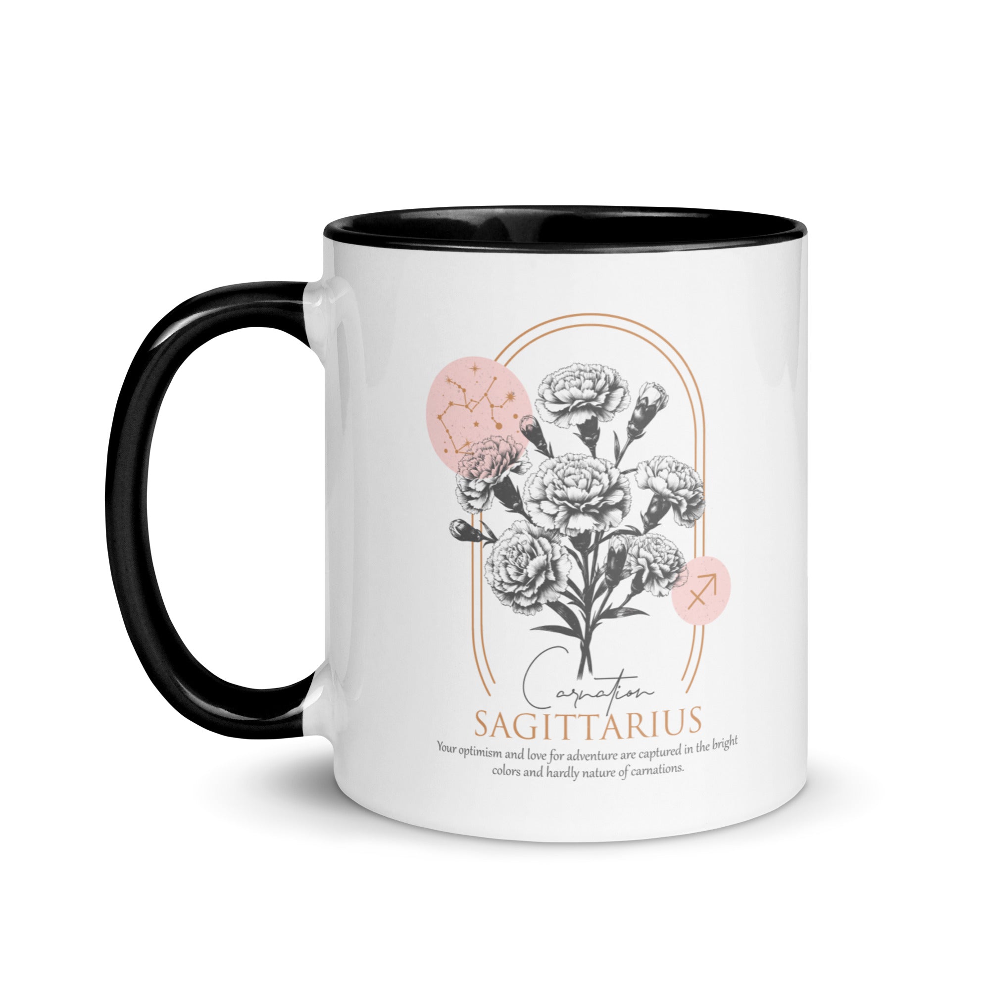 Sagittarius Zodiac Carnation Birth Flower 11 oz Mug with Black Handle - https://ascensionemporium.net 