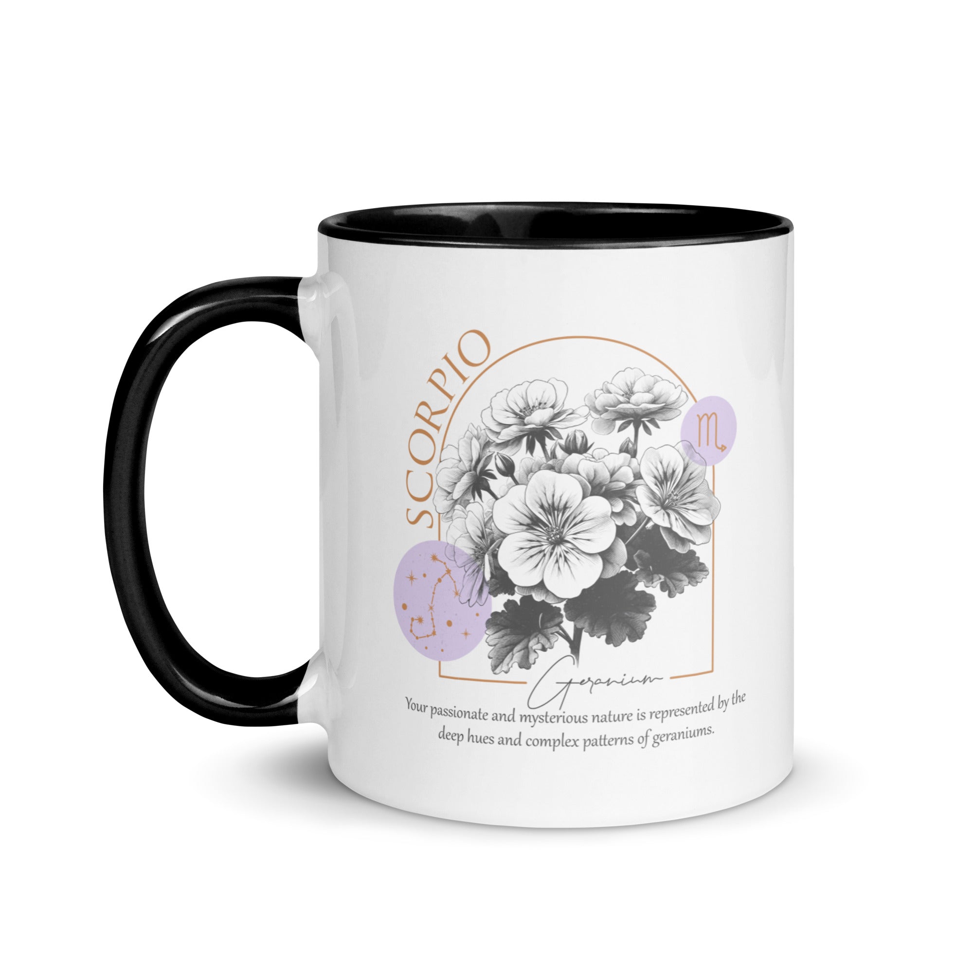 Scorpio Zodiac Geranium Birth Flower 11 oz Mug with Black Handle - https://ascensionemporium.net 