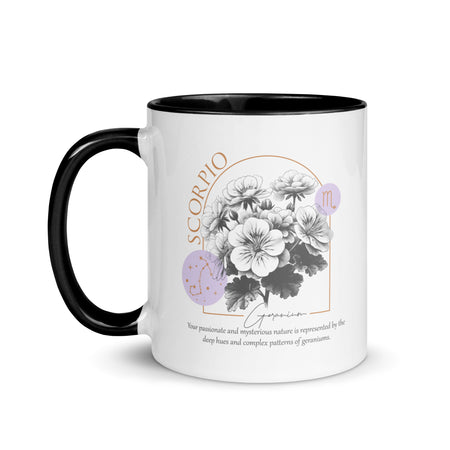 Scorpio Zodiac Geranium Birth Flower 11 oz Mug with Black Handle - https://ascensionemporium.net 