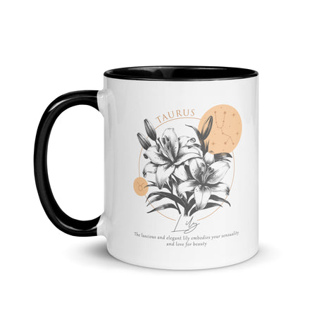 Taurus Zodiac Lily Birth Flower 11 oz Mug with Black Handle - https://ascensionemporium.net 